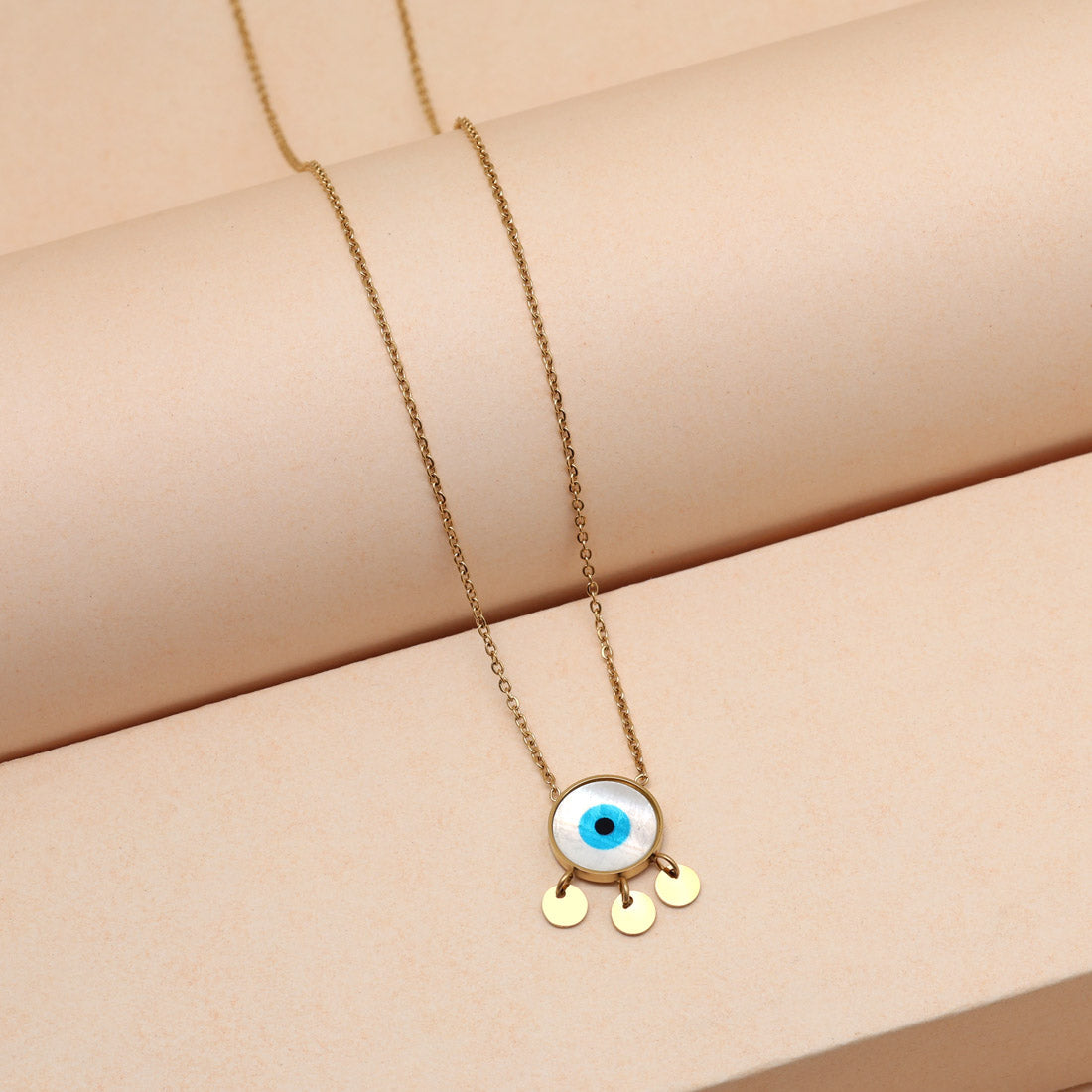 Blue Color Evil Eye Stainless Steel 18k Gold Plated Demi Fine Pendant