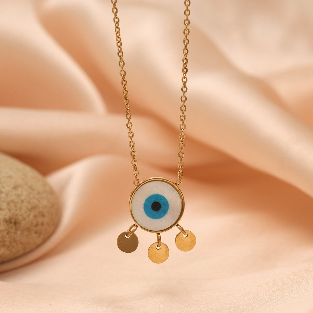 Blue Color Evil Eye Stainless Steel 18k Gold Plated Demi Fine Pendant