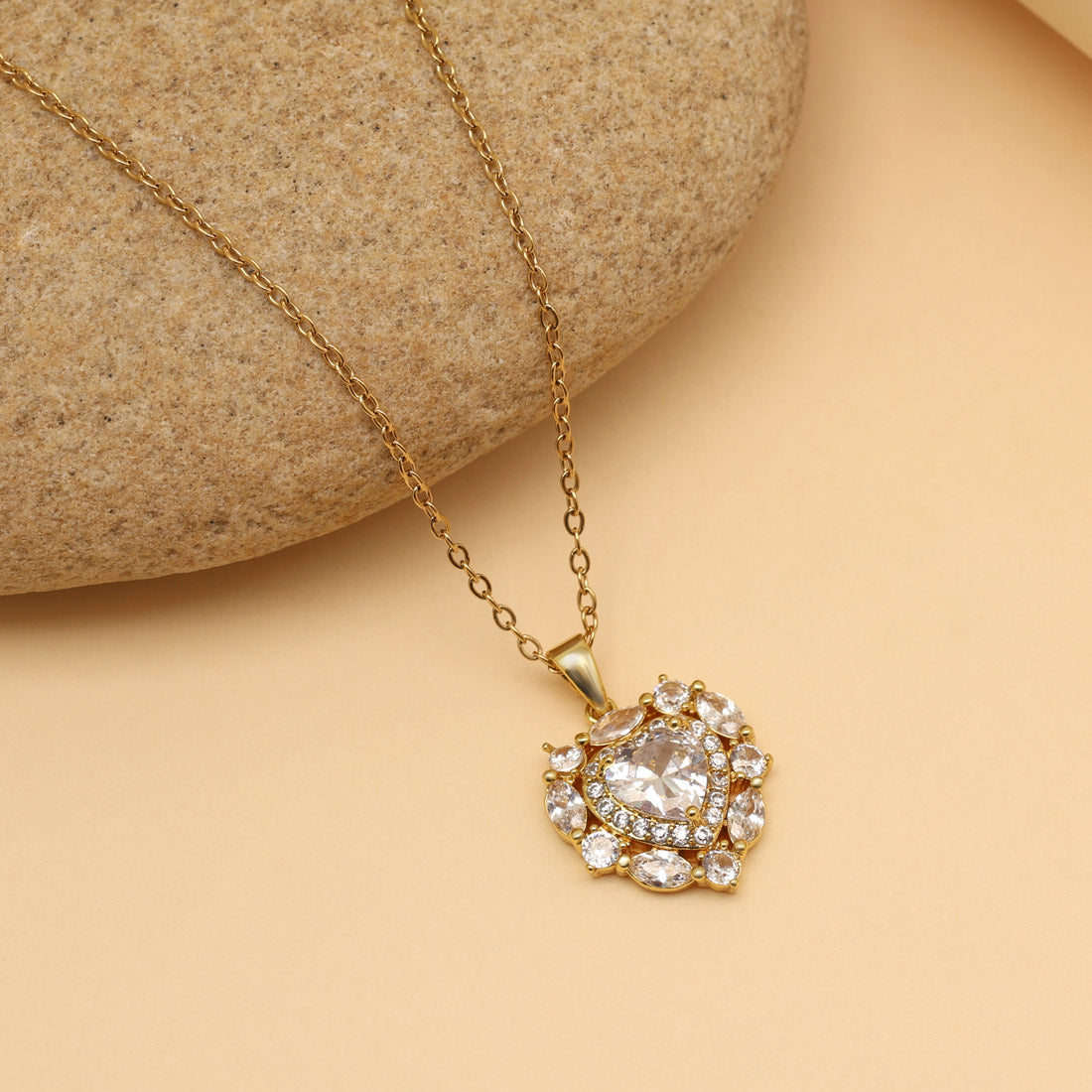 White Color Heart Shape Stainless Steel 18k Gold Plated Demi Fine Pendant