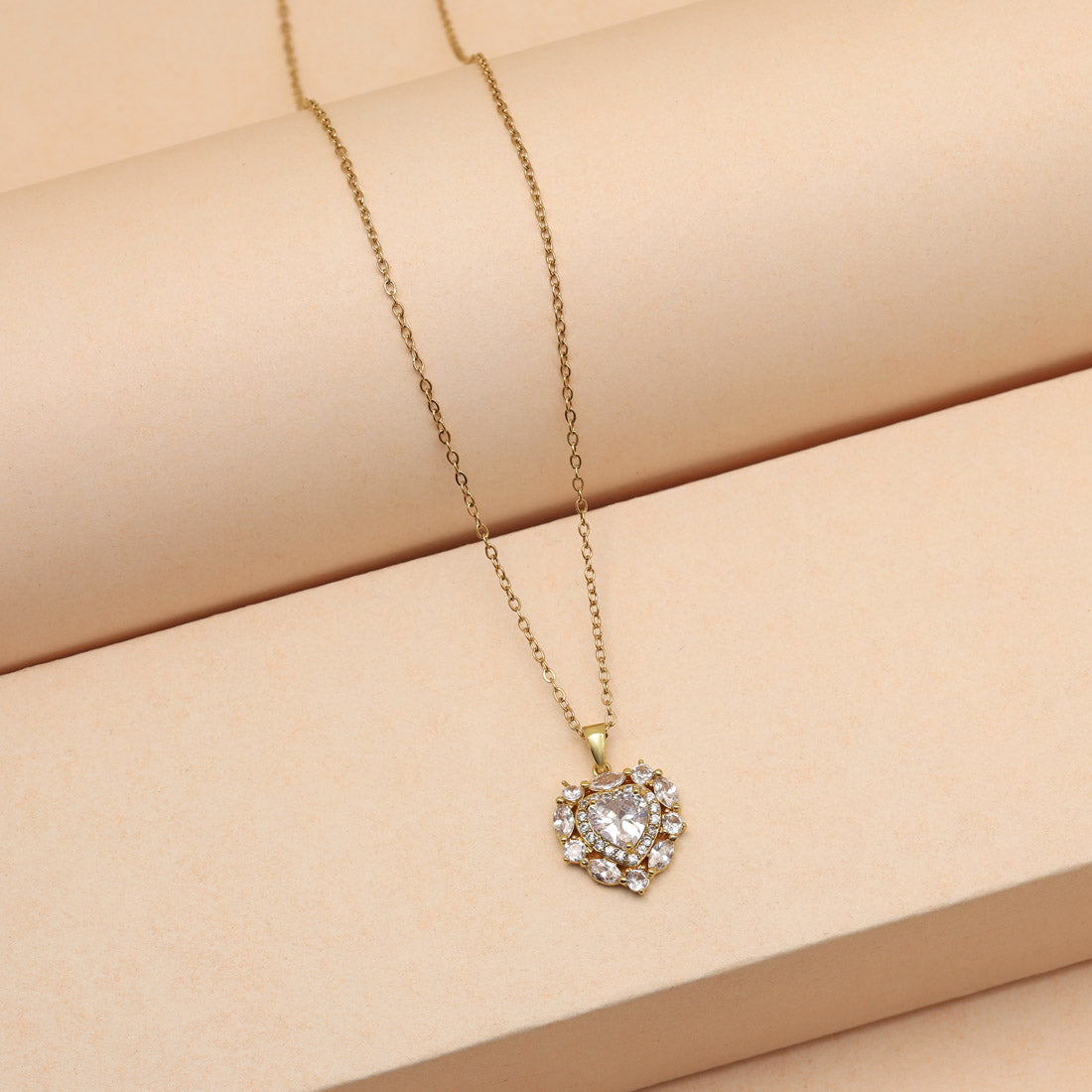 White Color Heart Shape Stainless Steel 18k Gold Plated Demi Fine Pendant