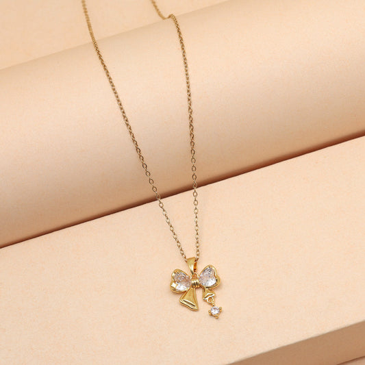 White Color Heart Shape Stainless Steel 18k Gold Plated Demi Fine Pendant