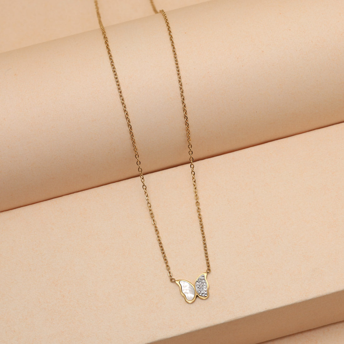 Gold Color Butterfly Shape Stainless Steel 18k Gold Plated American Diamond Demi Fine Pendant