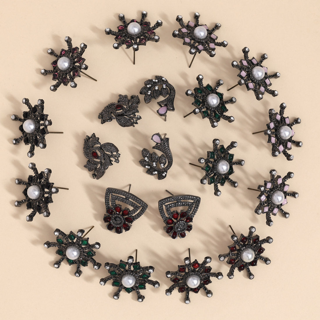 Assorted Color Assorted Color And Design 10 Pairs Of Black Antique Earrings (DRKDE142CMB)