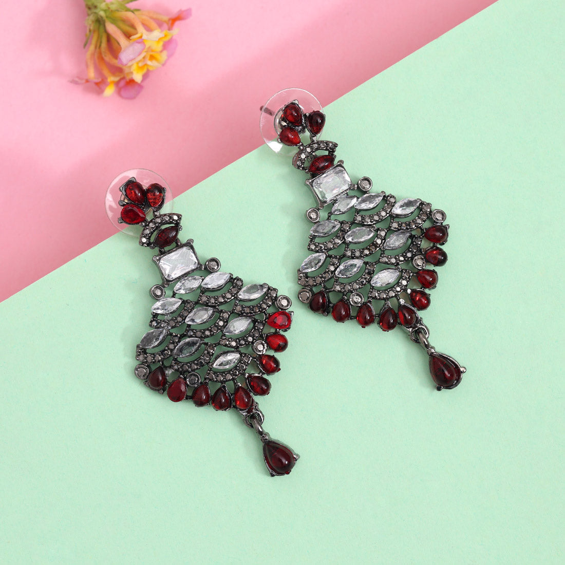 Orange Color Black Antique Earrings (DRKDE168ORG)