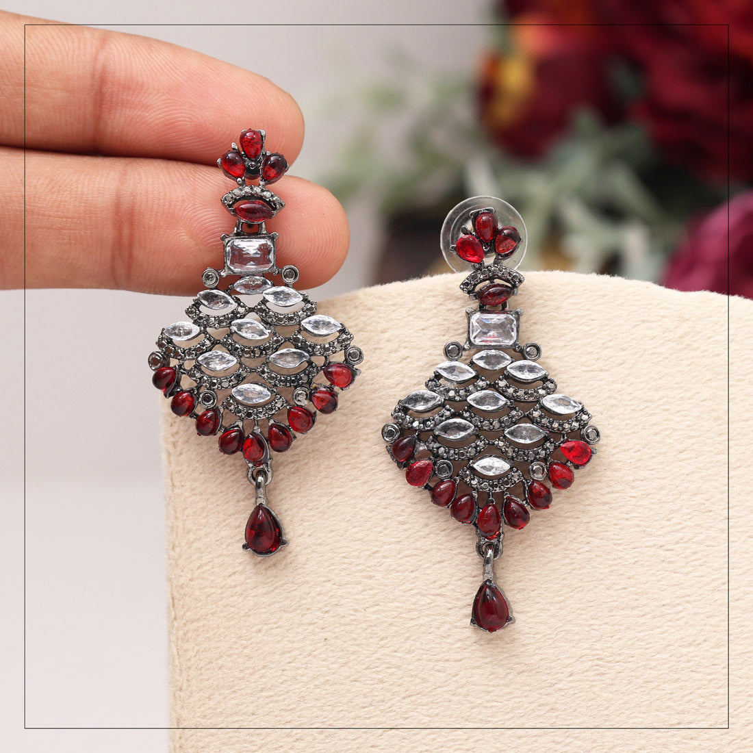 Orange Color Black Antique Earrings (DRKDE168ORG)
