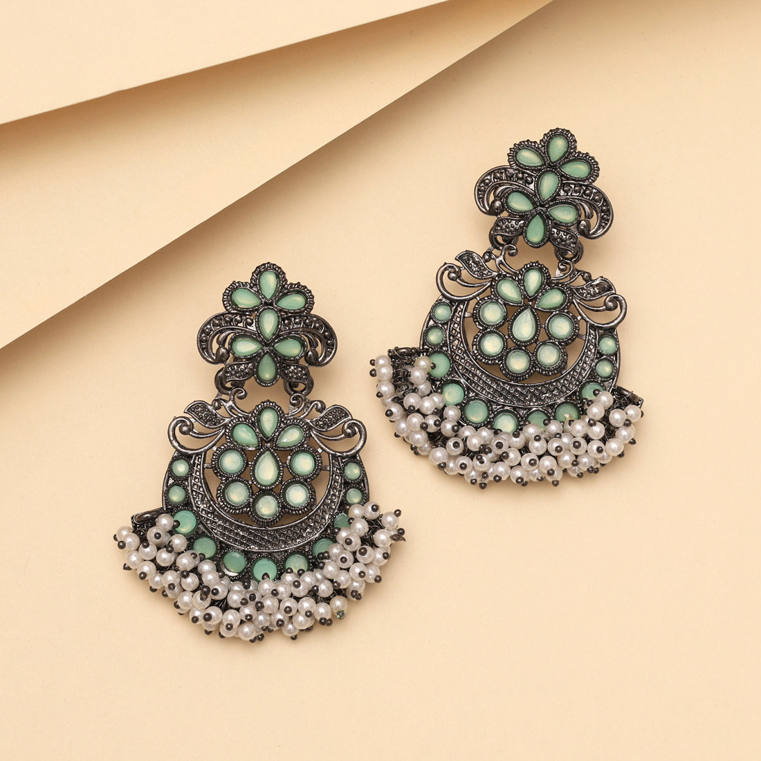 Pista Green Color Black Antique Earrings (DRKDE169PGRN)