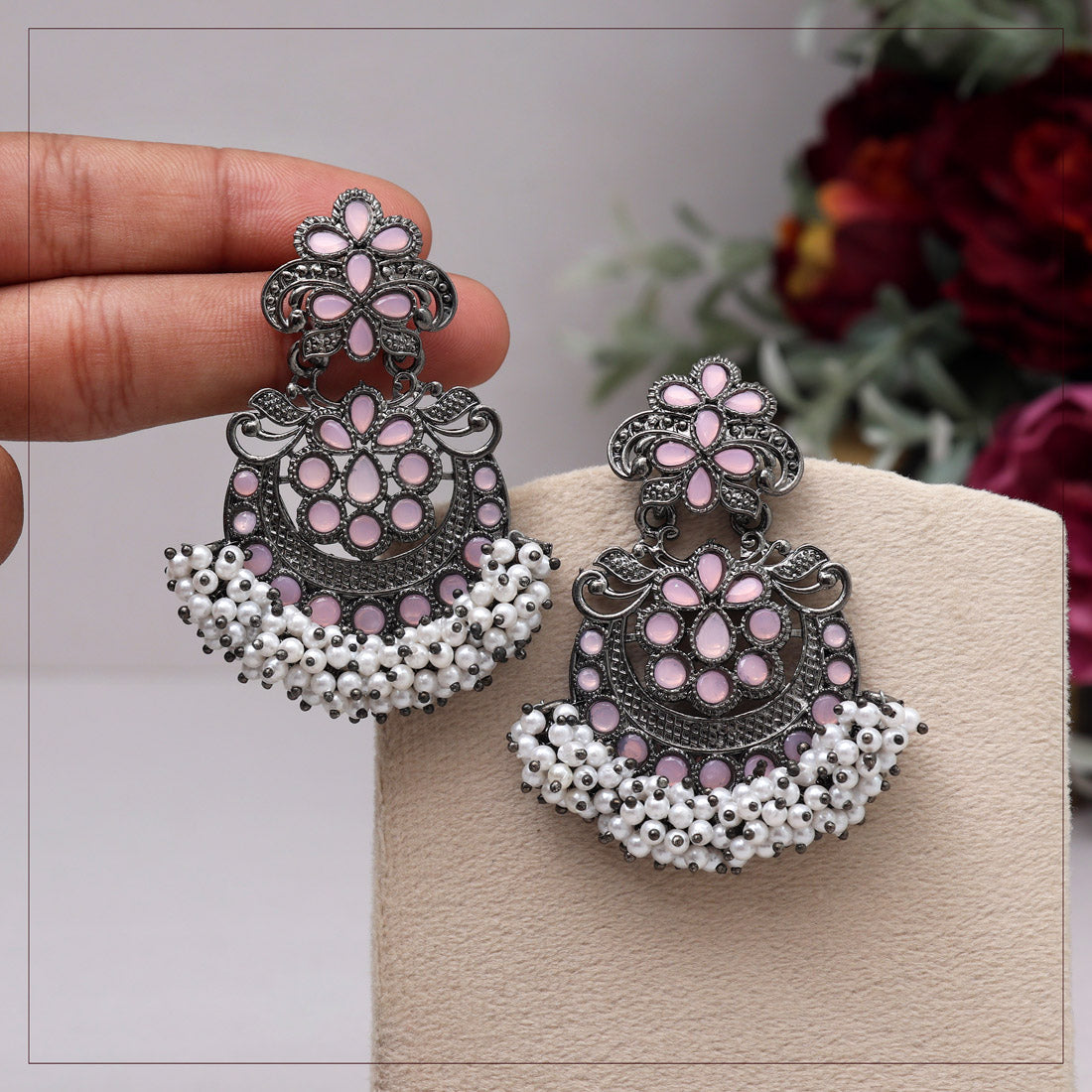 Pink Color Black Antique Earrings (DRKDE169PNK)