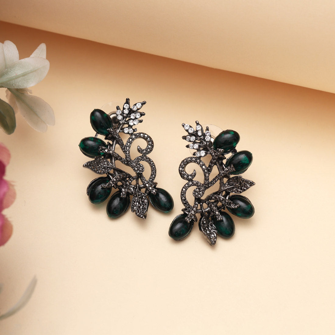 Green Color Black Antique Earrings (DRKDE171GRN)