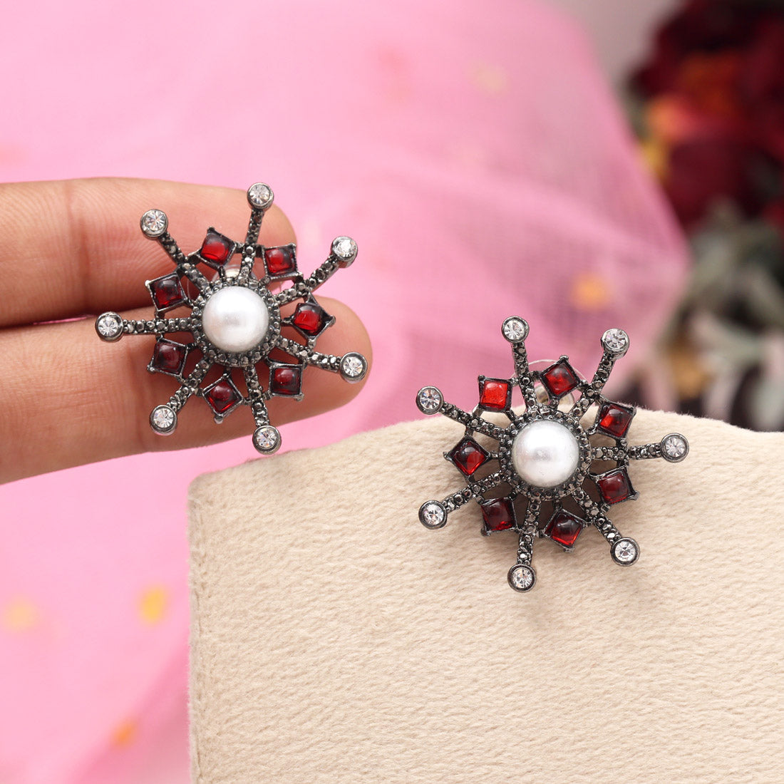 Orange Color Black Antique Earrings (DRKDE175ORG)
