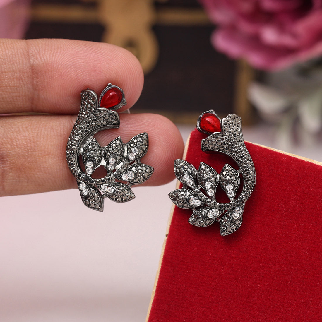 Orange Color Black Antique Earrings (DRKDE176ORG)