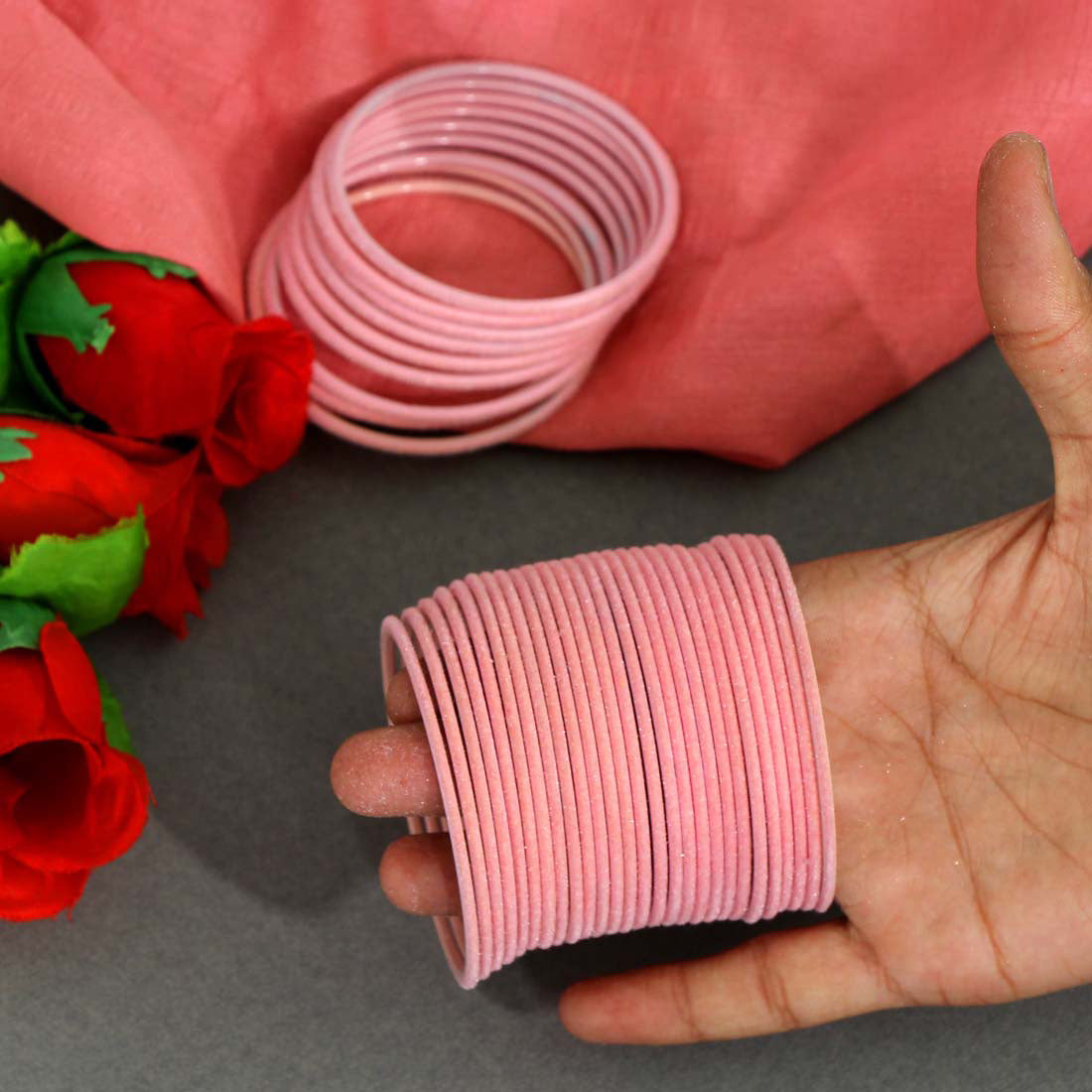 Peach Color 4 Set Of Velvet Fashion Bangles Combo Size(2 Set Of 2.6, 2 Set Of 2.8) -FB212CMB