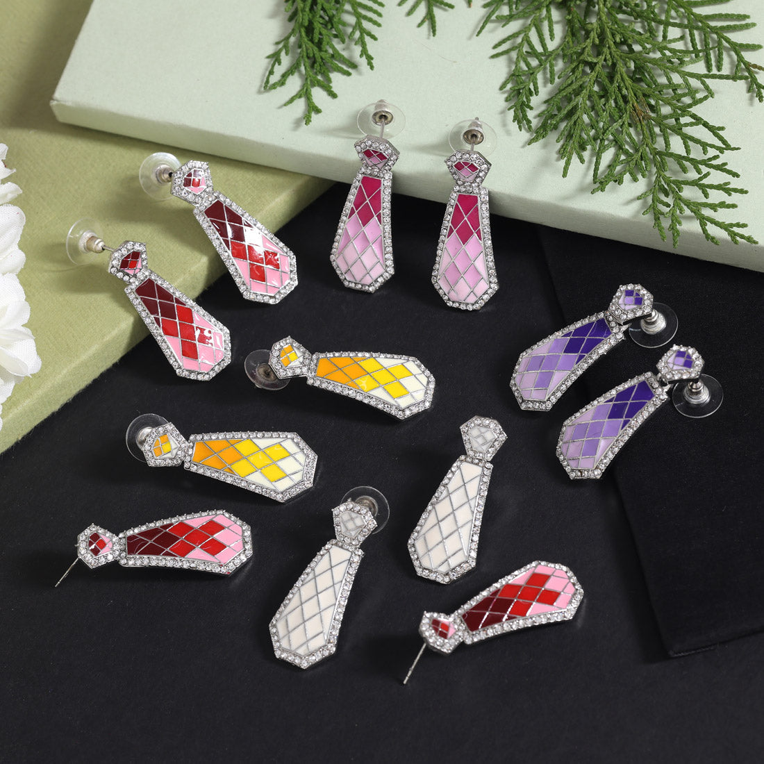 Assorted Color Meena Work 6 Pairs Of Fashion Earrings (FE104CMB)