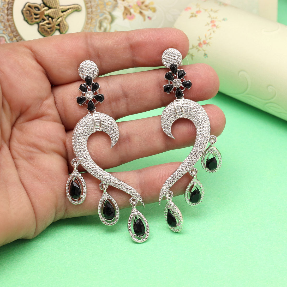 Sleek Black Color Fashion Earrings