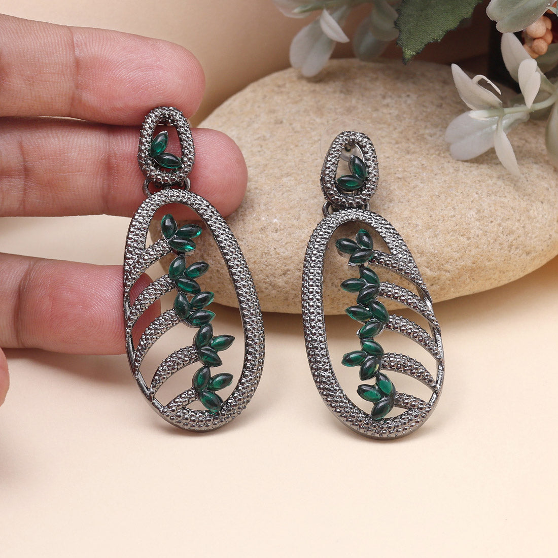 Green Color Fashion Earrings Styled For Spring And Summer Wardrobe Vibes
