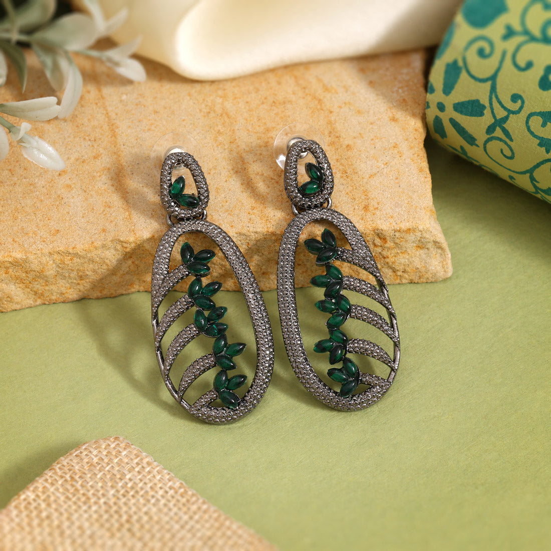 Green Color Fashion Earrings Styled For Spring And Summer Wardrobe Vibes