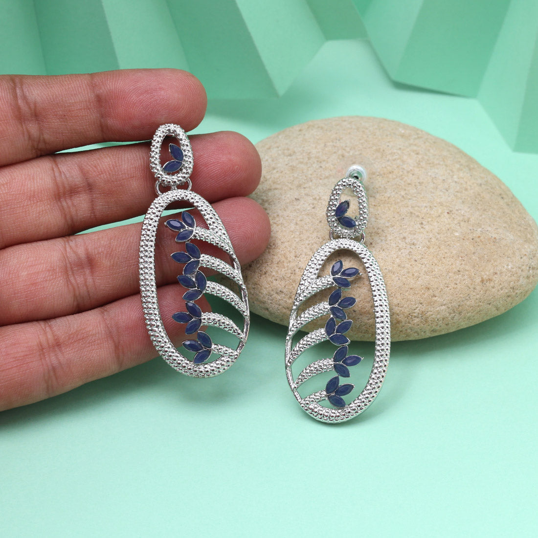 Blue Color Fashion Earrings Featuring Oceanic Tones And Crystal Highlights