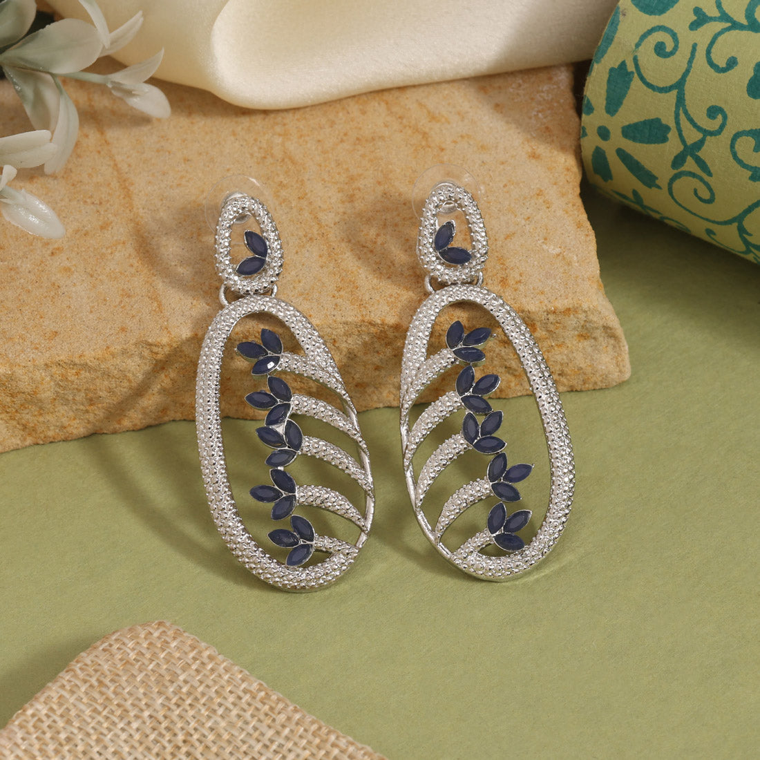 Blue Color Fashion Earrings Featuring Oceanic Tones And Crystal Highlights
