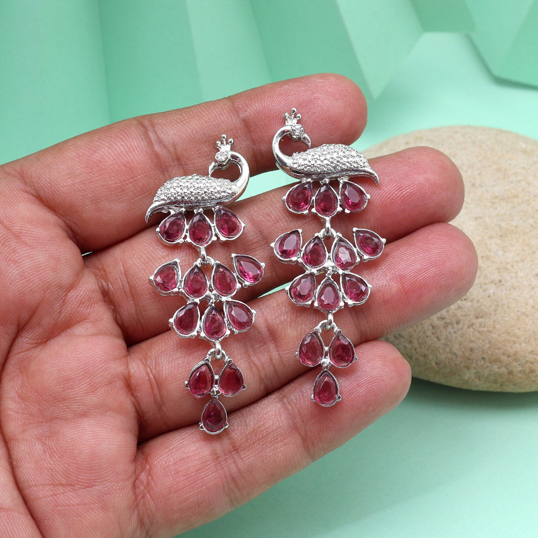 Magenta Color Fashion Earrings With Radiant Shine And Bold Design Details