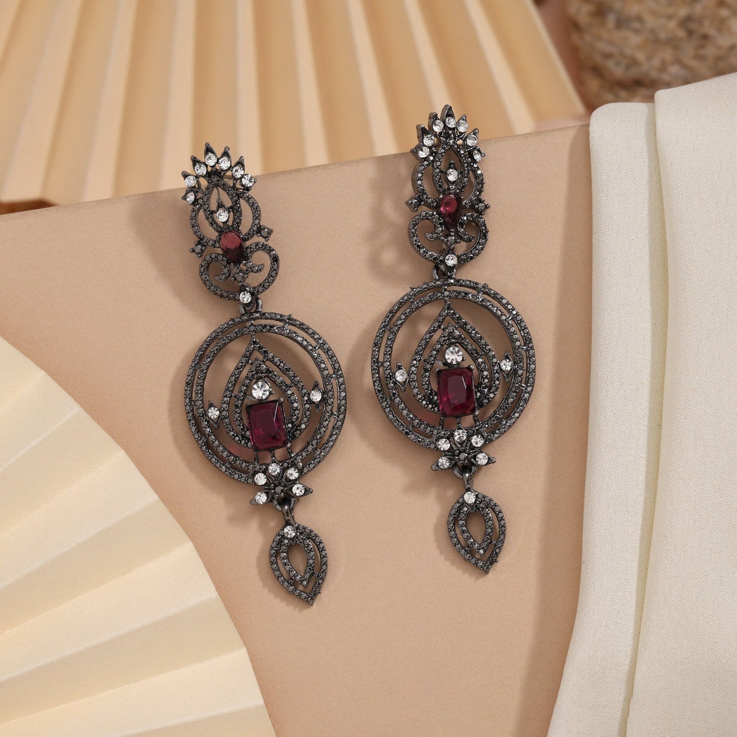 Deep Magenta Color Fashion Earrings Designed For Glamorous Occasions Only
