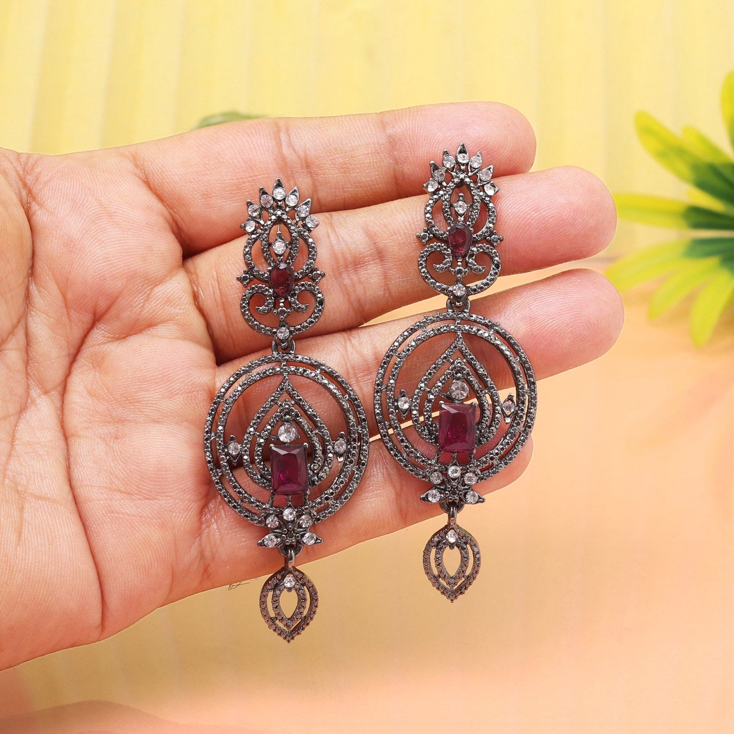 Deep Magenta Color Fashion Earrings Designed For Glamorous Occasions Only
