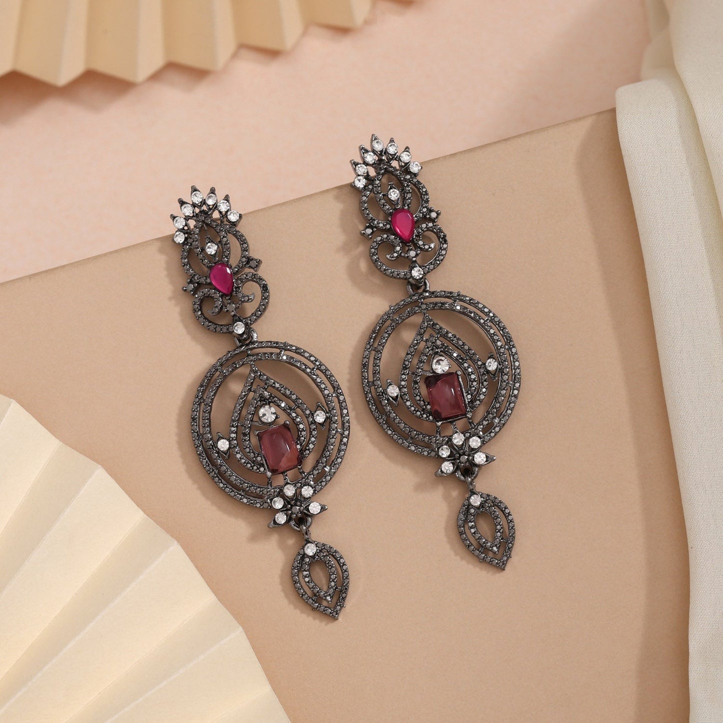 Regal Rani Color Fashion Earrings With Graceful Curves And Sparkling Shine