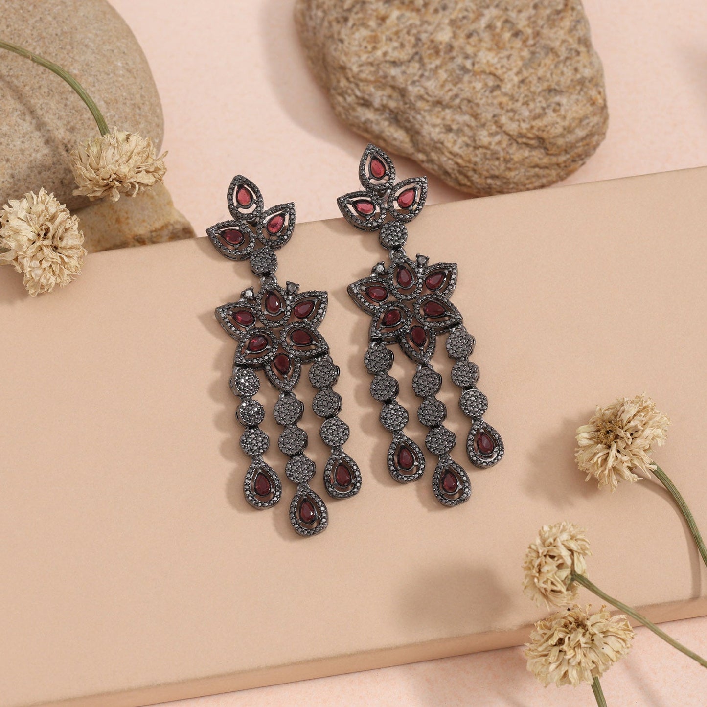 Alluring Magenta Color Fashion Earrings With Sparkle And Stand-Out Appeal