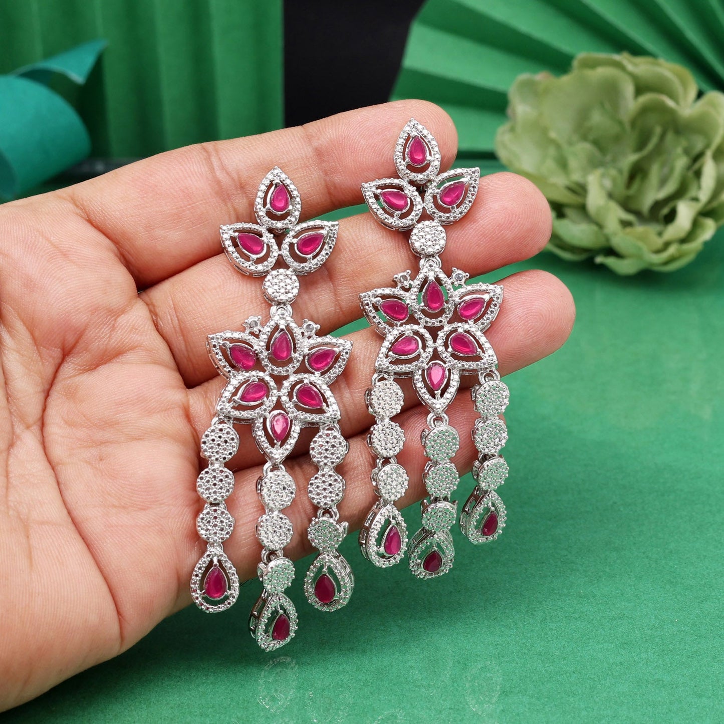 Double-Shade Rani Color Fashion Earrings For Extra Pop And Visual Flair