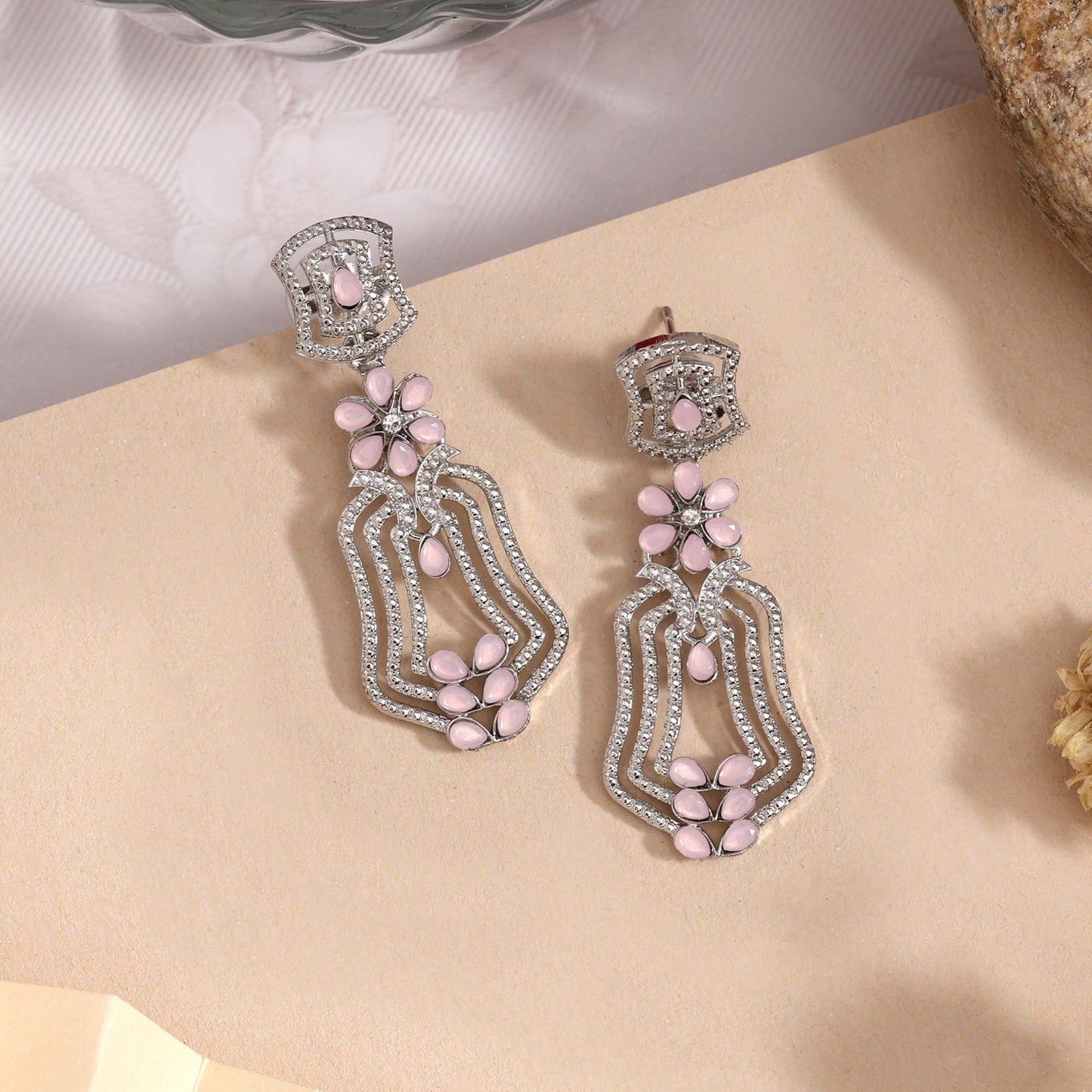 Blush Pink Color Fashion Earrings For A Romantic And Soft Date Look