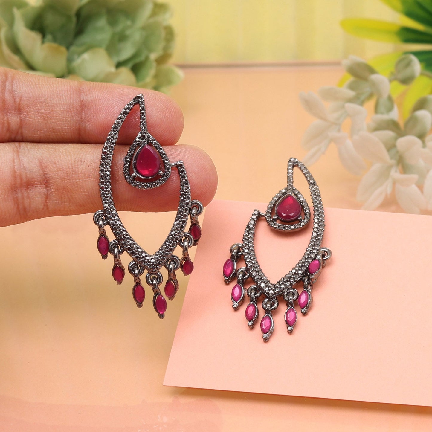 Festival Rani Color Fashion Earrings With Extra Shine And Jewel Details