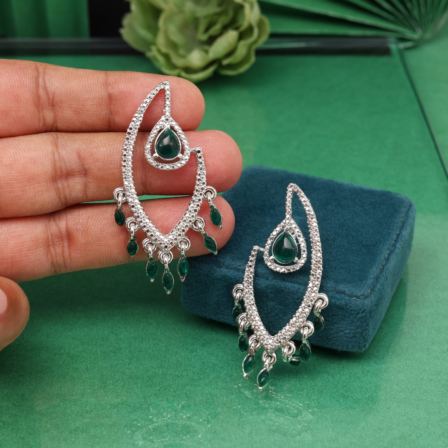 Fern Green Color Fashion Earrings To Match Natural Textures And Colors
