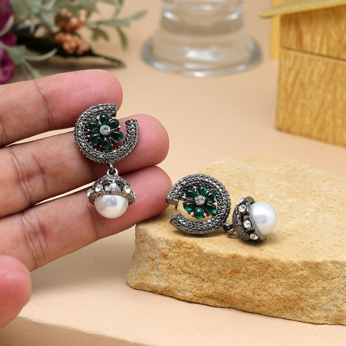 Green Color Fashion Earrings With Traditional Touch For Festive Season