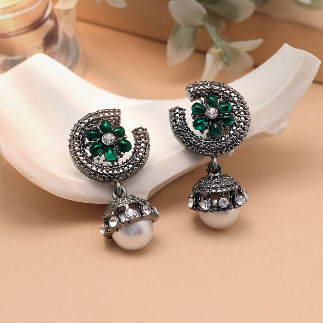 Green Color Fashion Earrings With Traditional Touch For Festive Season
