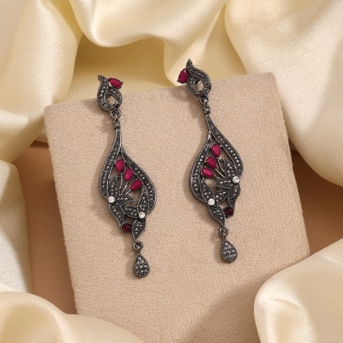 Rani Color Fashion Earrings With Floral Motif And Antique Finish