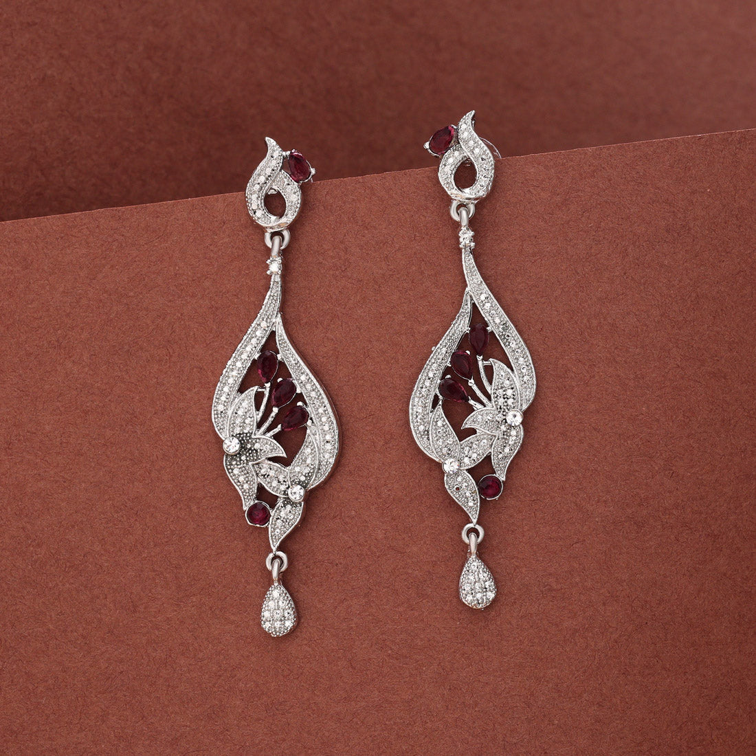 Magenta Color Fashion Earrings In Contemporary Design For Party Styling