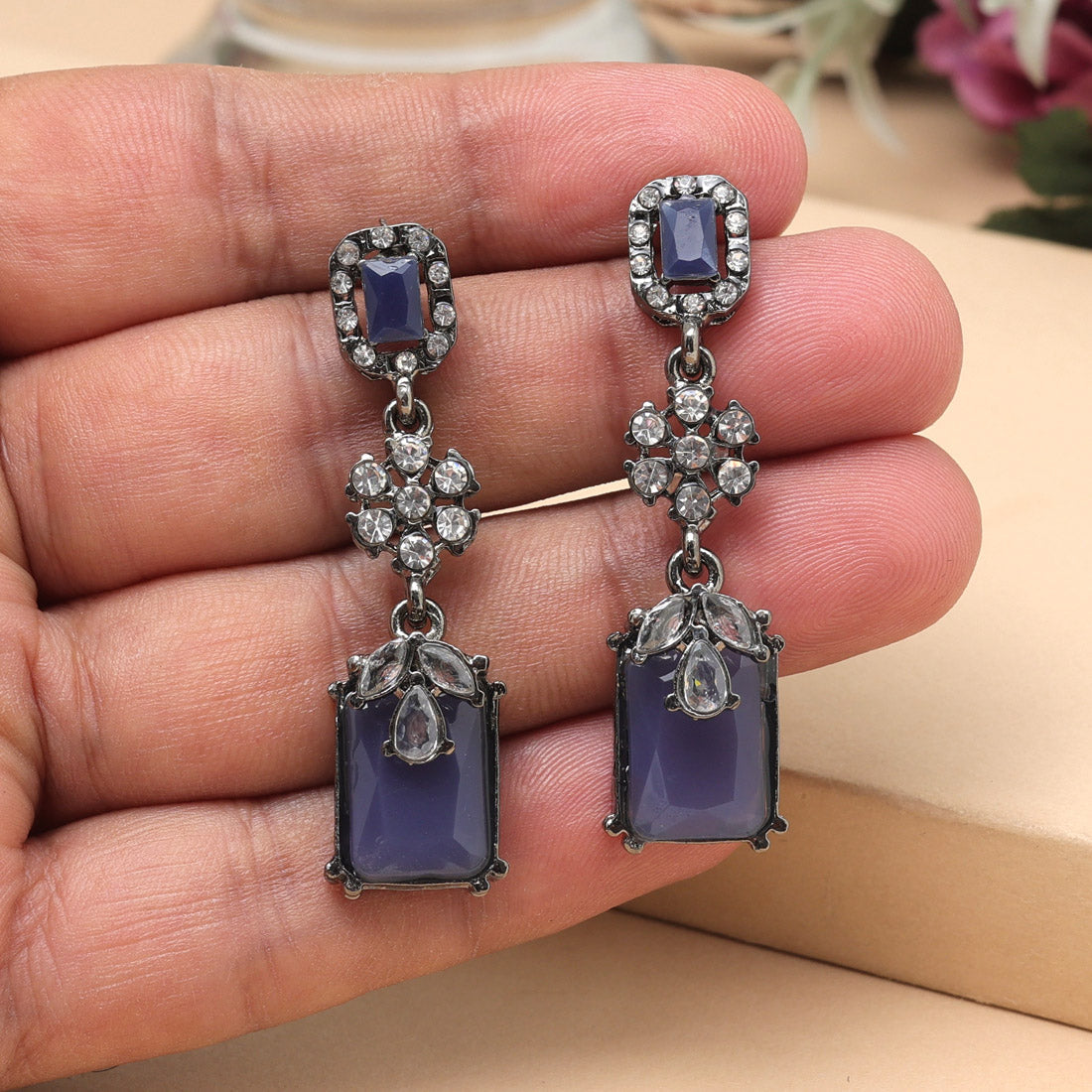 Blue Color Fashion Earrings In Classic Drop Shape With Polish