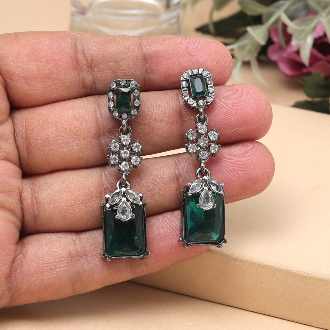 Green Color Fashion Earrings In Tribal Inspired Bold Statement Look