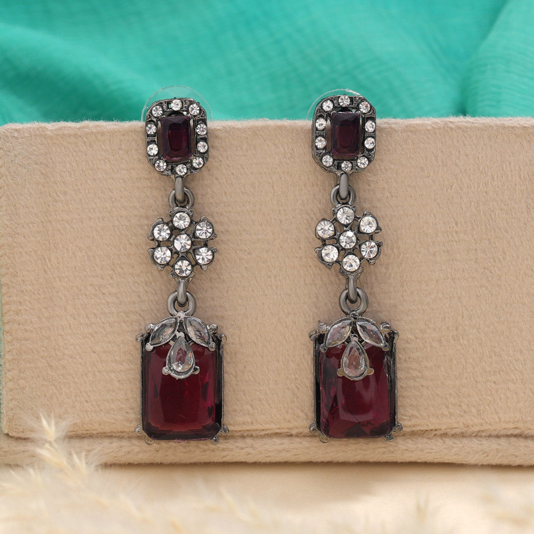 Magenta Color Fashion Earrings With Glossy Beads And Fancy Finish