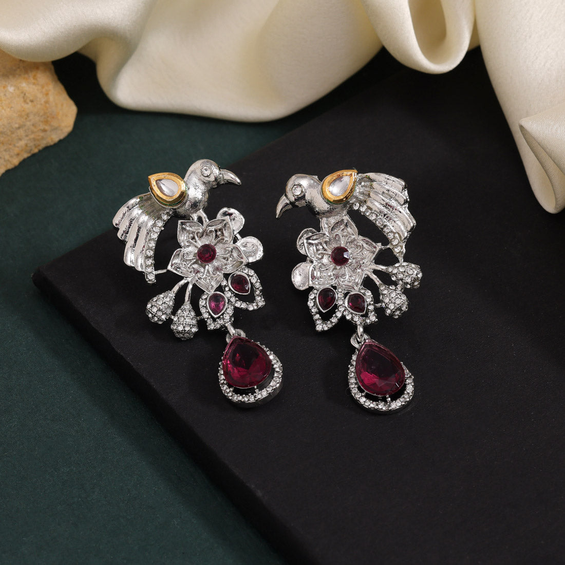 Magenta Color Fashion Earrings In Designer Trendy Style For Functions