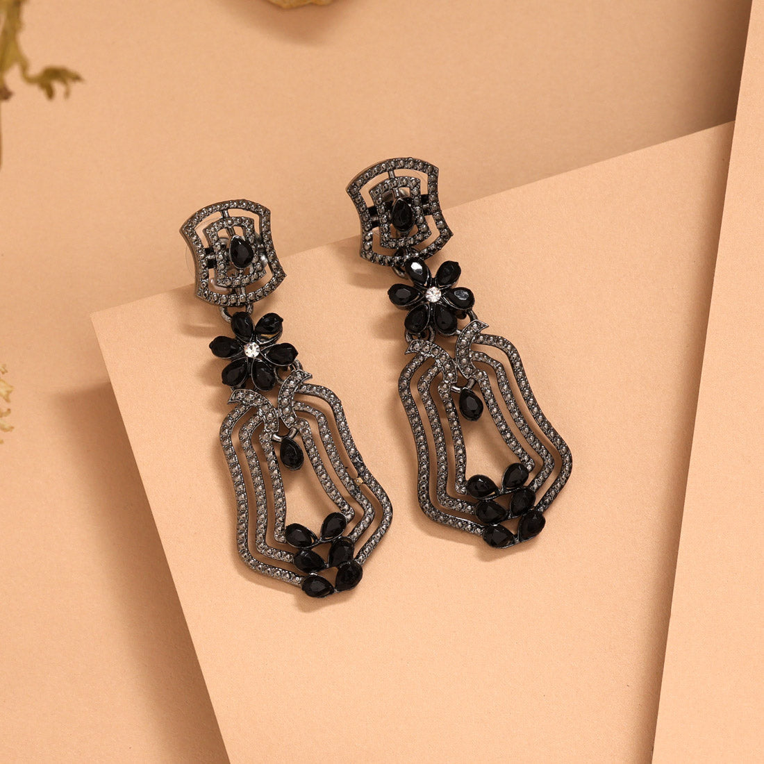 Black Color Fashion Earrings For Night Out Or Festive Parties