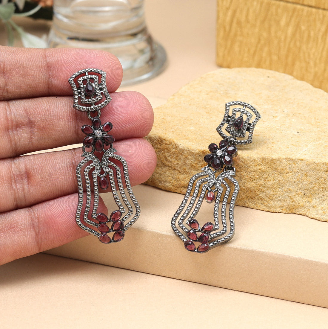 Magenta Color Fashion Earrings In Polki Style For Bridal Looks