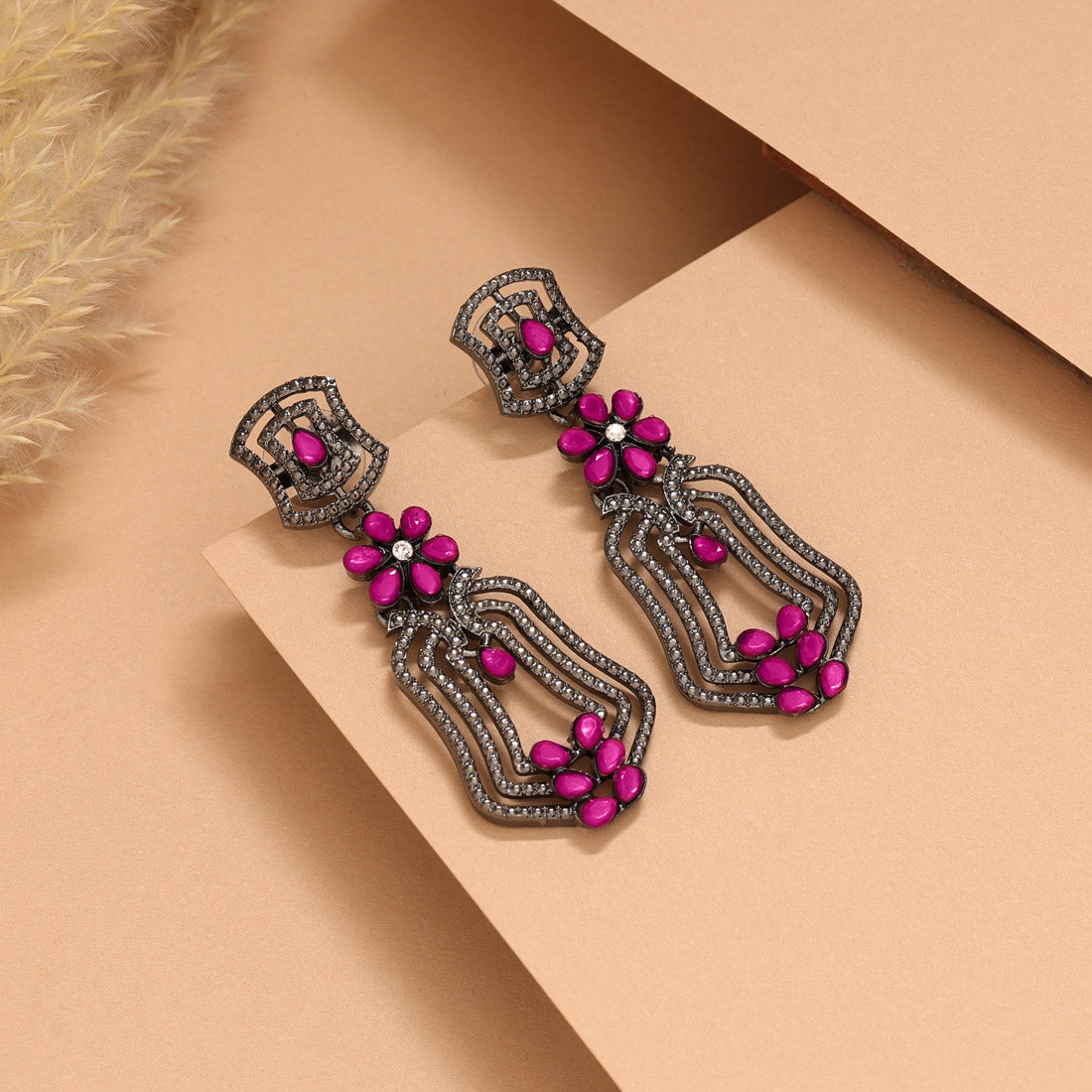 Rani Color Fashion Earrings With Shiny Crystals And Premium Look