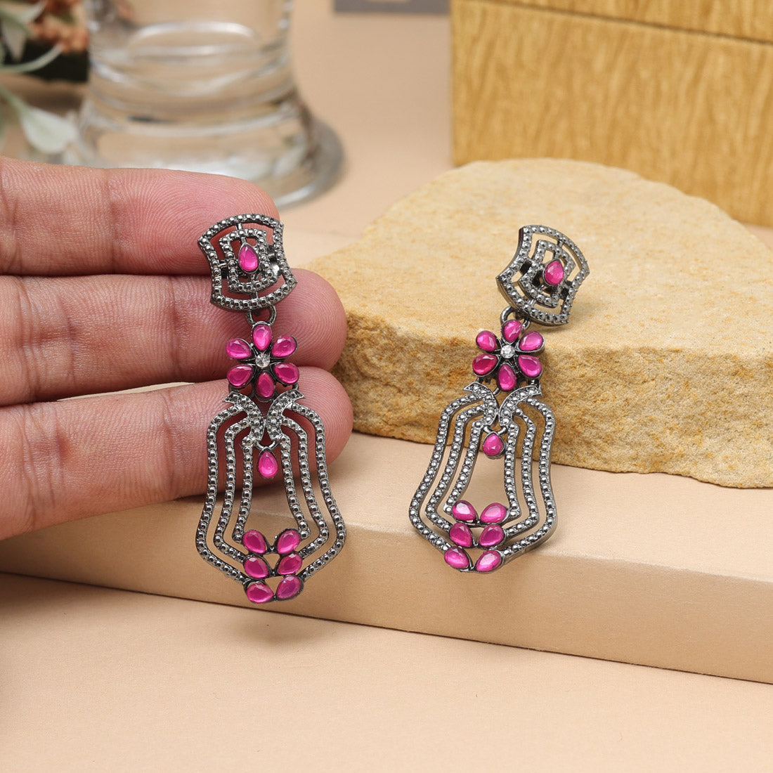 Rani Color Fashion Earrings With Shiny Crystals And Premium Look