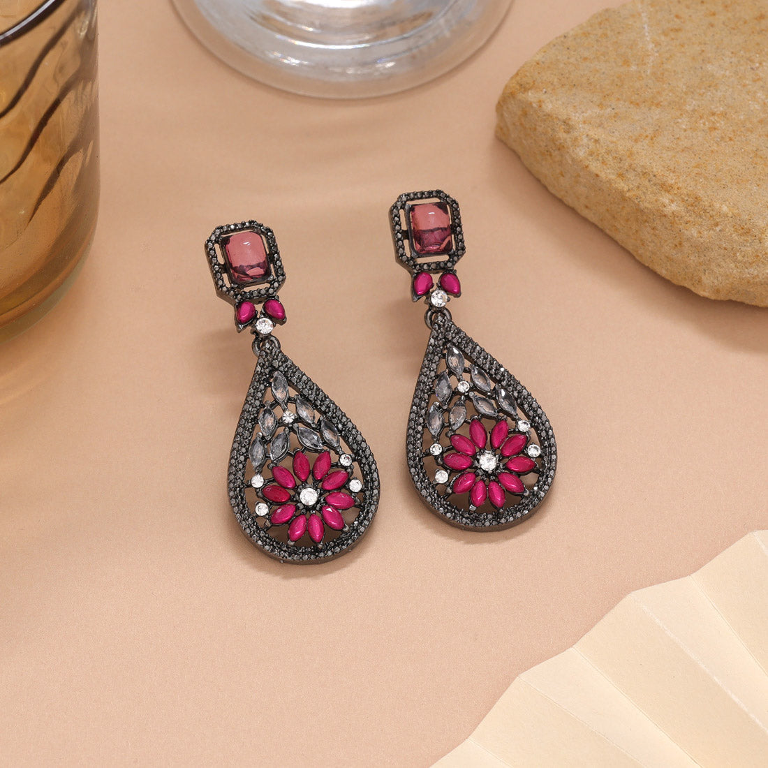 Rani Color Fashion Earrings In Fancy Silver Tone With Charms