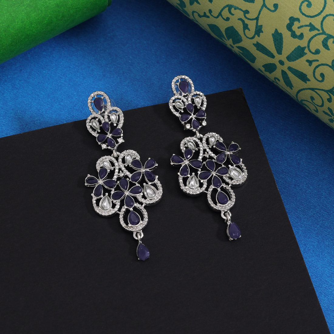 Blue Color Fashion Earrings With Designer Hanging Stones For Women