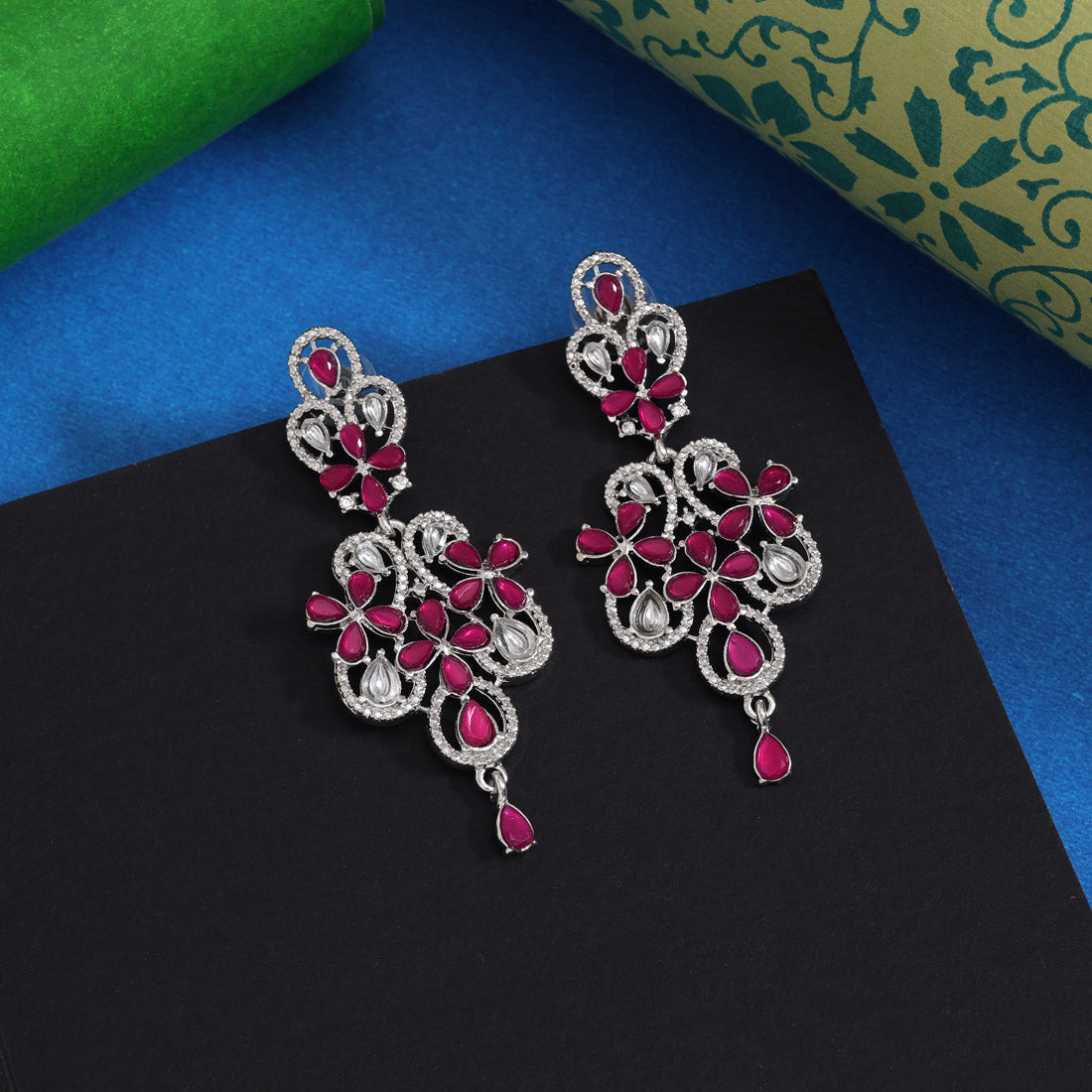 Rani Color Fashion Earrings In Antique Gold Polish With Mirror