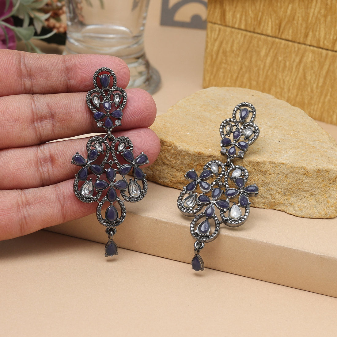 Blue Color Fashion Earrings In Stylish Circular Hanging Design