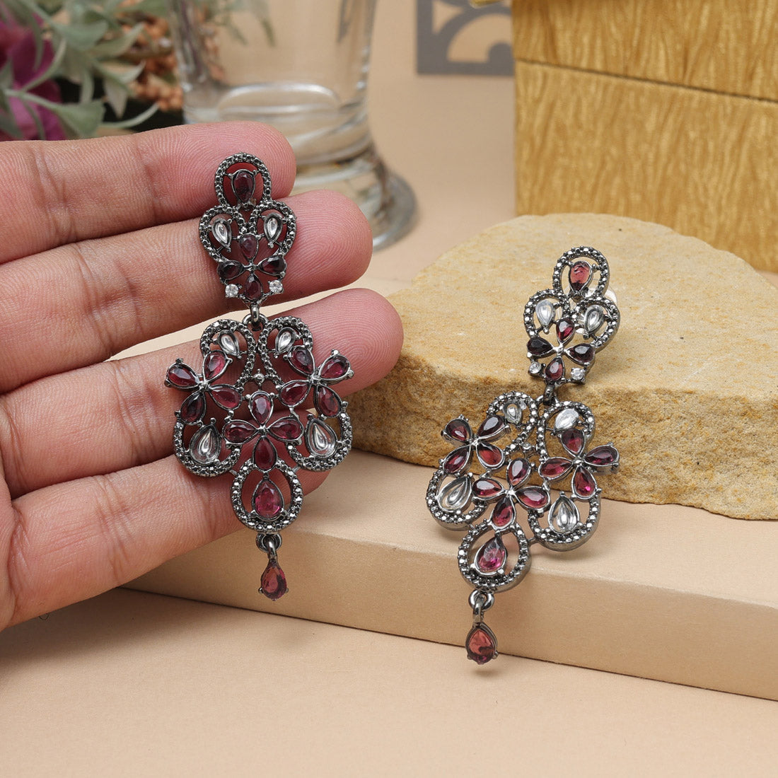 Magenta Color Fashion Earrings In Contemporary Fashion For Special Days