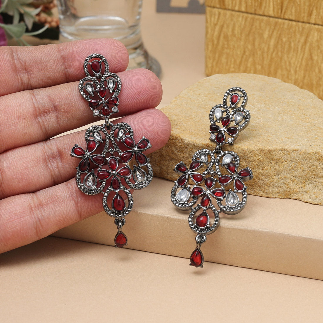 Orange Color Fashion Earrings With Ethnic Mirror Work For Weddings