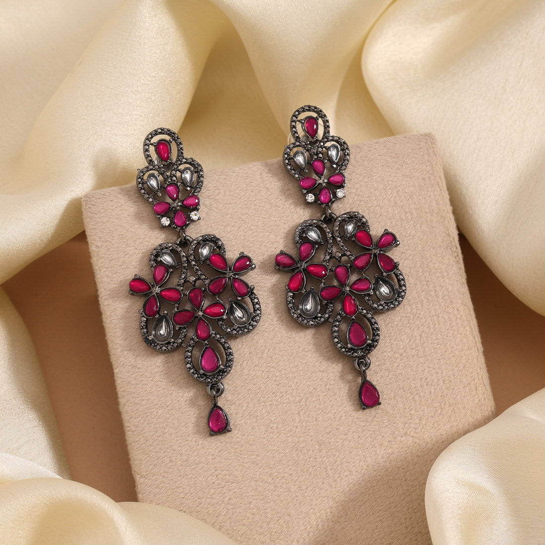 Rani Color Fashion Earrings With Crystal Stones And Floral Top