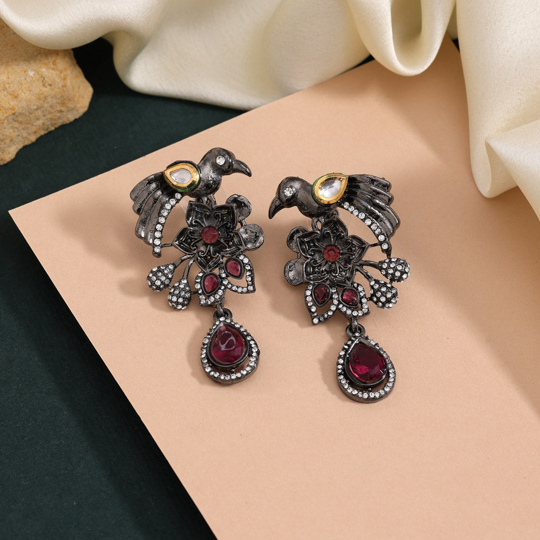 Magenta Color Fashion Earrings For Bridesmaids And Traditional Events